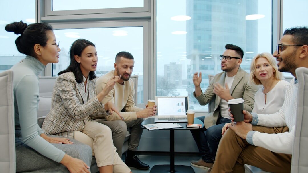 business team discussing social media